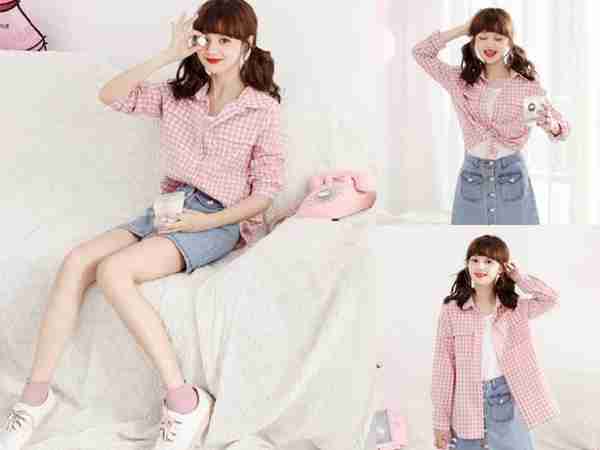 秋季流行粉色系衬衫,搭配适合的短裙,这样穿很甜美又显腿长!