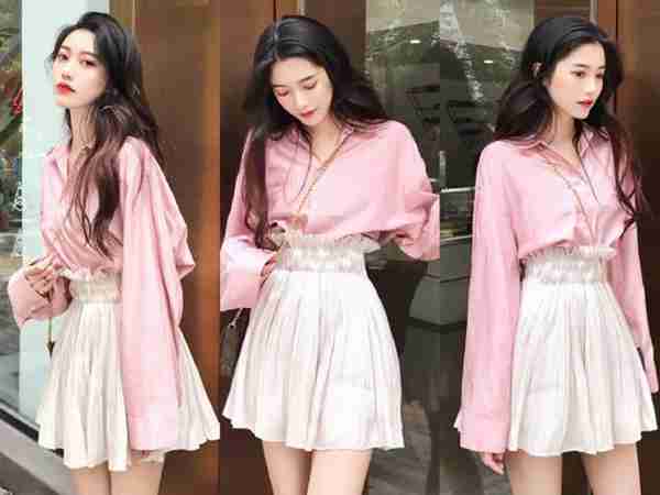 秋季流行粉色系衬衫,搭配适合的短裙,这样穿很甜美又显腿长!