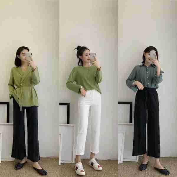 薄纱款上衣真性感！搭配一条蓝色阔腿裤潇洒干练，气质超好