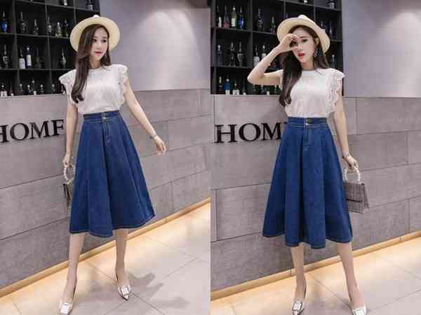 矮个子女生别乱穿了！这个夏天穿牛仔半身裙，上衣越简单越好看