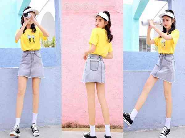 矮个子女生别乱穿了！这个夏天穿牛仔半身裙，上衣越简单越好看