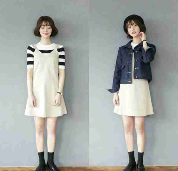 秋季穿搭,白色连衣裙搭配蓝色外套优雅淑女,专属软妹子的文艺范