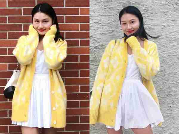 杨紫穿的“柠檬黄色”针织开衫,简直美得像18岁女生!